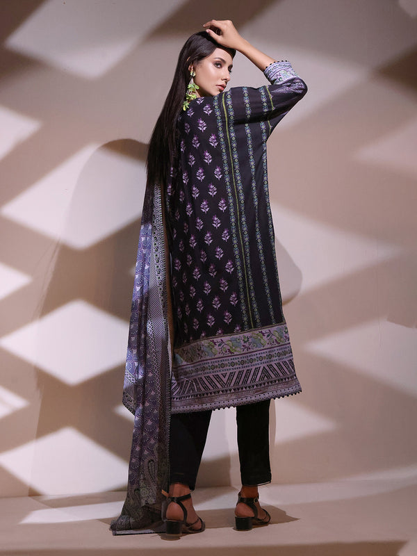 2Pc Printed Pret Shirt Dupatta Khaddar Navy Blue - OWK2P-2209016