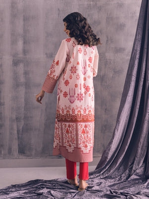 1Pc Printed Pret Kurti Lawn Red - OWKT-2301001