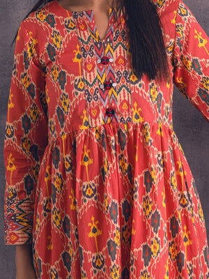 1Pc Printed Pret Kurti Lawn Maroon - OWKT-2301006