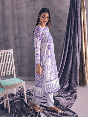 1Pc Printed Pret Kurti Lawn White & Purple - OWKT-2302003