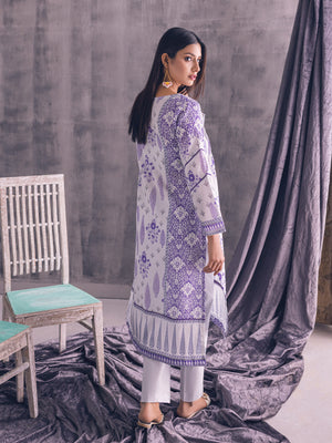 1Pc Printed Pret Kurti Lawn White & Purple - OWKT-2302003