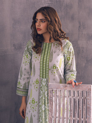 1Pc Printed Pret Kurti Lawn White & Green - OWKT-2302016