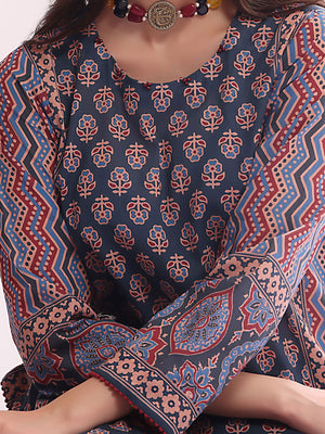 1Pc Printed Pret Kurti Lawn Dark Blue - OWKT-2304015