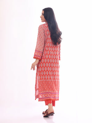 1Pc Printed Pret Kurti Lawn Orange - OWKT-2304016