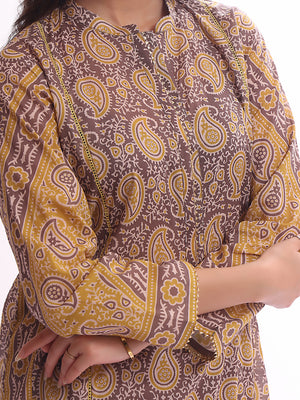 1Pc Printed Pret Kurti Lawn Grey - OWKT-2304017