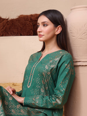 1Pc Printed Pret Kurti Lawn Green - OWKT-2308011