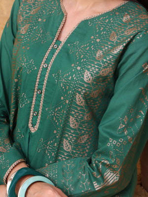1Pc Printed Pret Kurti Lawn Green - OWKT-2308011