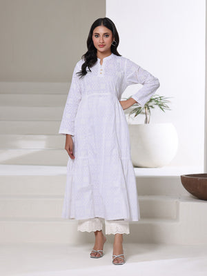 1Pc Screen Print Pret Kurti Cambric White - OWKT-2508003