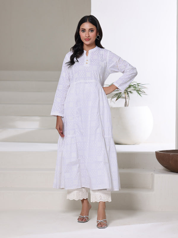 1Pc Screen Print Pret Kurti Cambric White - OWKT-2508003
