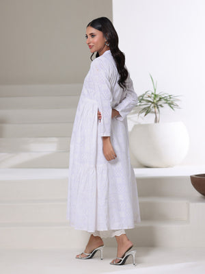 1Pc Screen Print Pret Kurti Cambric White - OWKT-2508003