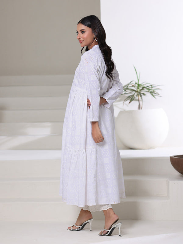 1Pc Screen Print Pret Kurti Cambric White - OWKT-2508003