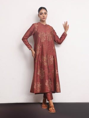 1Pc Printed Pret Kurti Yarn Dyed Rust - OWKTG-2306013