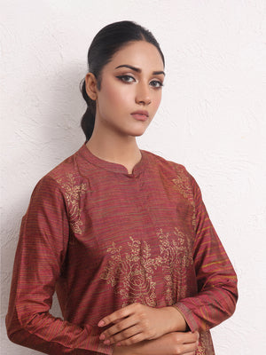 1Pc Printed Pret Kurti Yarn Dyed Rust - OWKTG-2306013