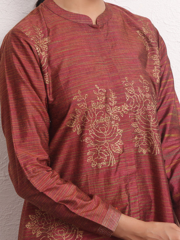 1Pc Printed Pret Kurti Yarn Dyed Rust - OWKTG-2306013