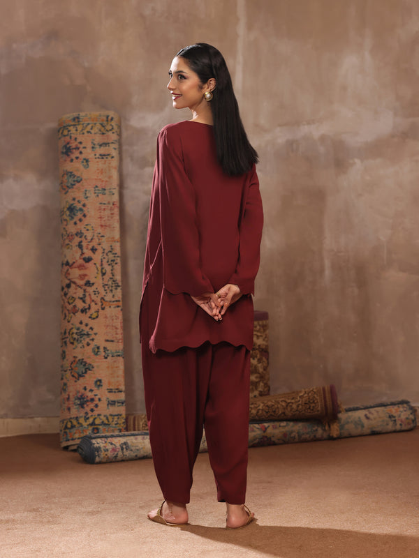 2Pc Dyed Pret Shirt Trouser Linen Maroon