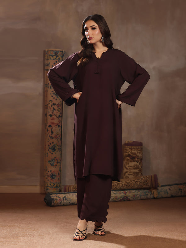 2Pc Dyed Pret Shirt Trouser Linen Dark Brown
