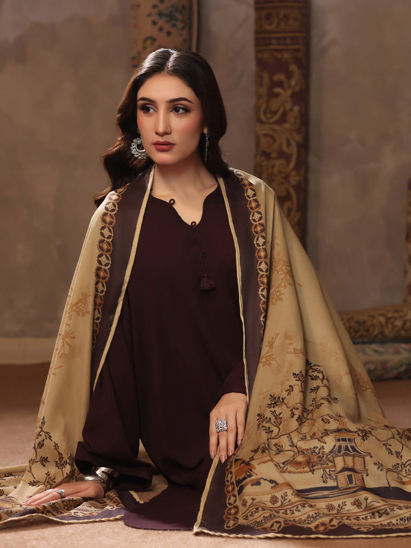 2Pc Dyed Pret Shirt Trouser Linen Dark Brown