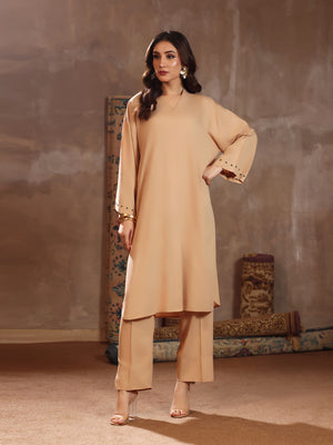 2Pc Dyed Pret Shirt Trouser Linen Beige