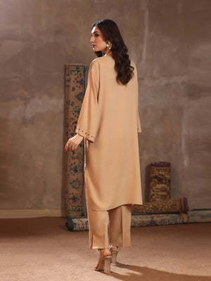 2Pc Dyed Pret Shirt Trouser Linen Beige