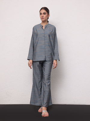 2Pc Solid Pret Shirt Trouser Yarn Dyed Grey - OW2PG-2306001-1