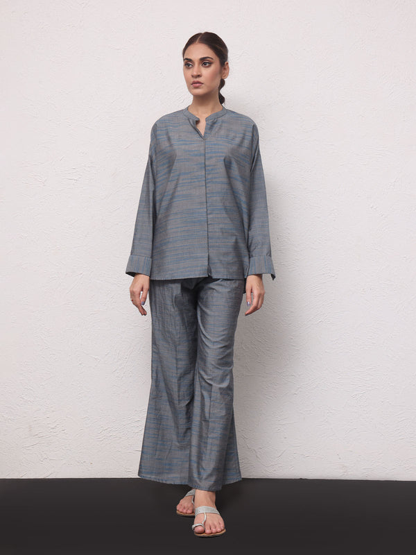 2Pc Solid Pret Shirt Trouser Yarn Dyed Grey - OW2PG-2306001-1