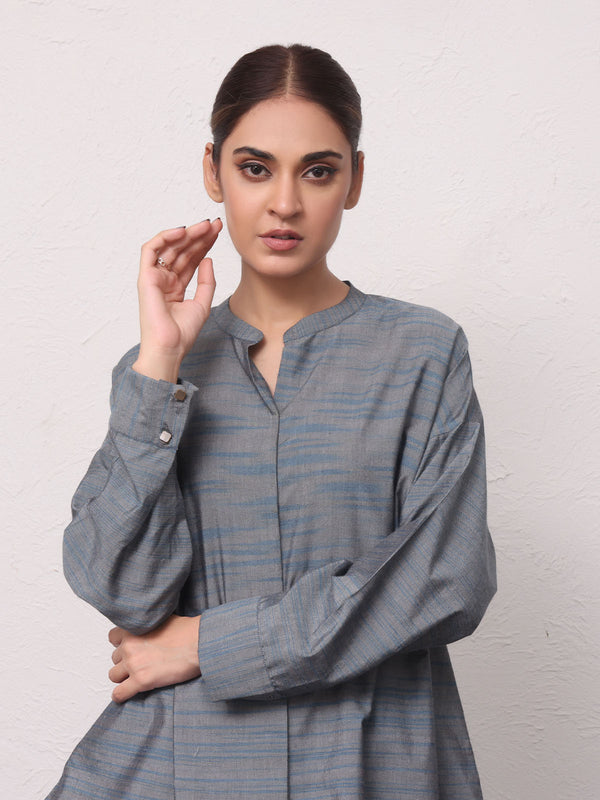 2Pc Solid Pret Shirt Trouser Yarn Dyed Grey - OW2PG-2306001-1