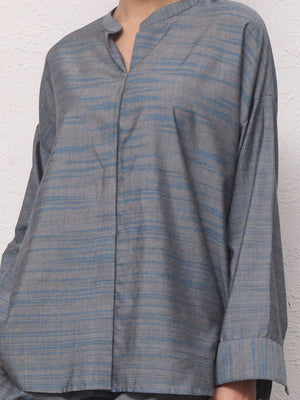 2Pc Solid Pret Shirt Trouser Yarn Dyed Grey - OW2PG-2306001-1