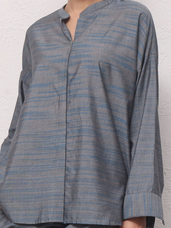 2Pc Solid Pret Shirt Trouser Yarn Dyed Grey - OW2PG-2306001-1