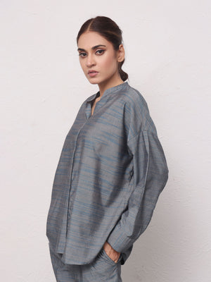 2Pc Solid Pret Shirt Trouser Yarn Dyed Grey - OW2PG-2306001-1