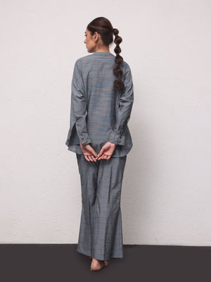 2Pc Solid Pret Shirt Trouser Yarn Dyed Grey - OW2PG-2306001-1
