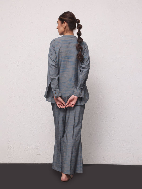2Pc Solid Pret Shirt Trouser Yarn Dyed Grey - OW2PG-2306001-1