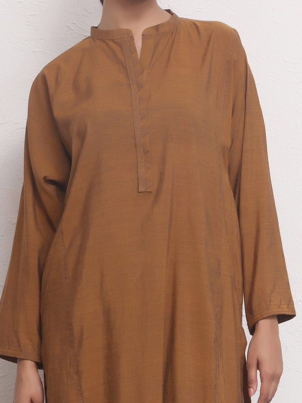 2Pc Solid Pret Shirt Trouser Yarn Dyed Brown - OW2PG-2306001