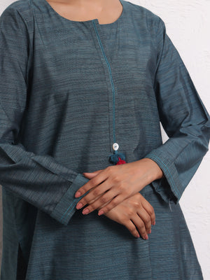 2Pc Solid Pret Shirt Trouser Yarn Dyed Navy Blue - OW2PG-2306002