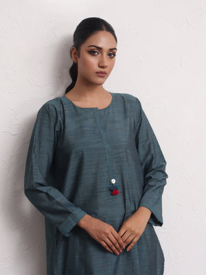 2Pc Solid Pret Shirt Trouser Yarn Dyed Navy Blue - OW2PG-2306002