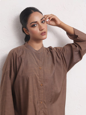 2Pc Solid Pret Shirt Trouser Yarn Dyed Brown - OW2PG-2306006-1