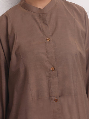 2Pc Solid Pret Shirt Trouser Yarn Dyed Brown - OW2PG-2306006-1