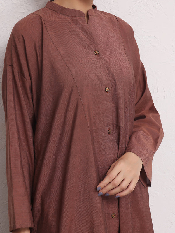 2Pc Solid Pret Shirt Trouser Yarn Dyed Brown - OW2PG-2306006