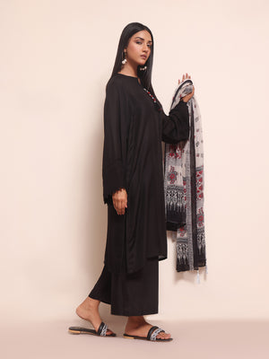 2Pc Solid Pret Shirt Dupatta Yarn Dyed Black - OW2PG-2309014