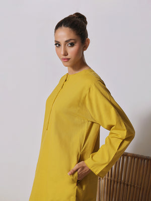 2Pc Solid Pret Shirt Trouser Yarn Dyed Mustard - OW2PG-2309017