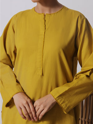 2Pc Solid Pret Shirt Trouser Yarn Dyed Mustard - OW2PG-2309017