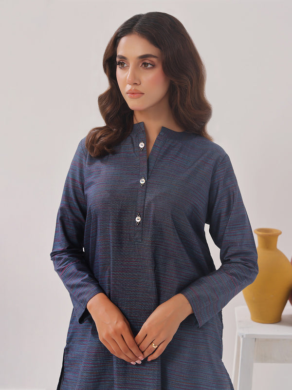 2PCs Solid Pret Shirt Trouser Yarn Dyed Light Blue - OW2PG-2406005