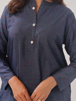 2PCs Solid Pret Shirt Trouser Yarn Dyed Light Blue - OW2PG-2406005