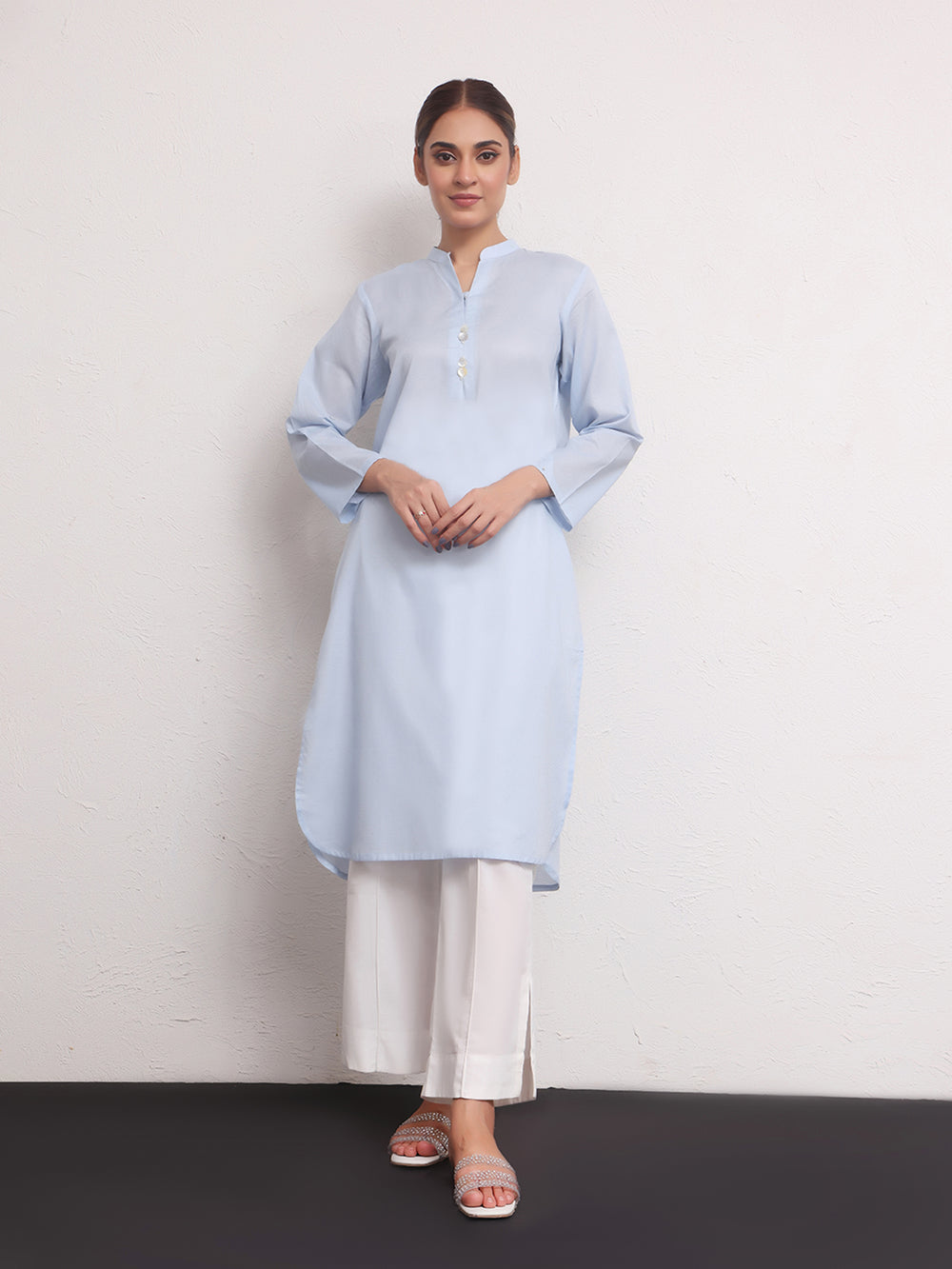 1Pc Solid Pret Kurti Jacquard Sky Blue - OWKTG-2309016