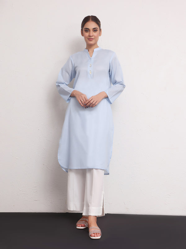 1Pc Solid Pret Kurti Jacquard Sky Blue - OWKTG-2309016