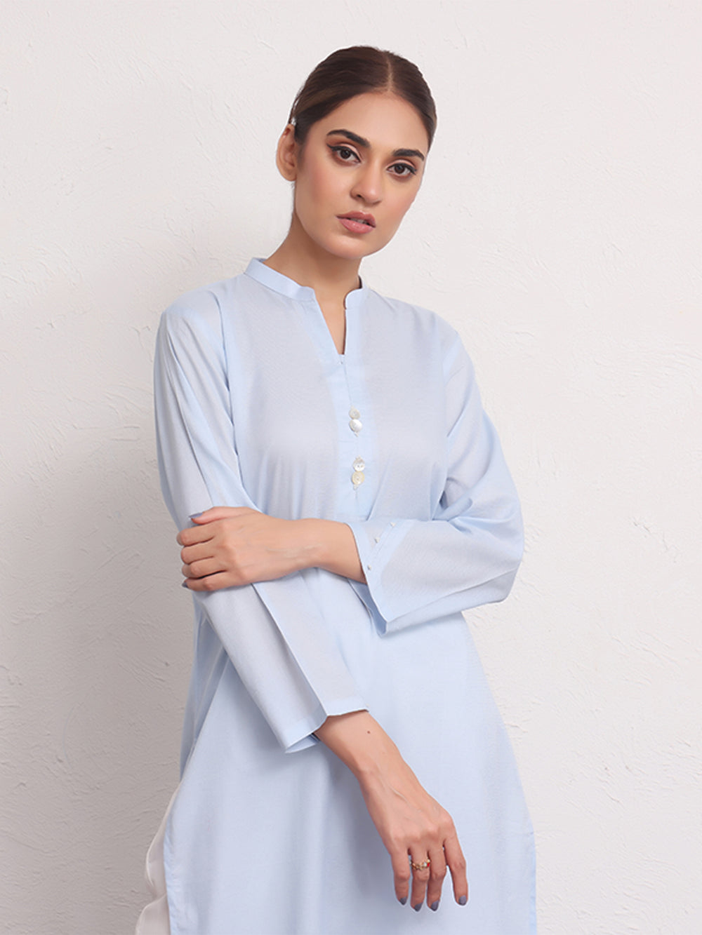 1Pc Solid Pret Kurti Jacquard Sky Blue - OWKTG-2309016