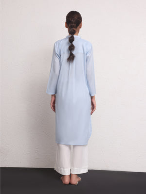 1Pc Solid Pret Kurti Jacquard Sky Blue - OWKTG-2309016
