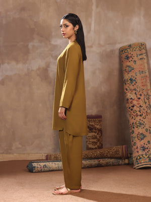 2Pc Dyed Pret Shirt Trouser Linen Mehndi