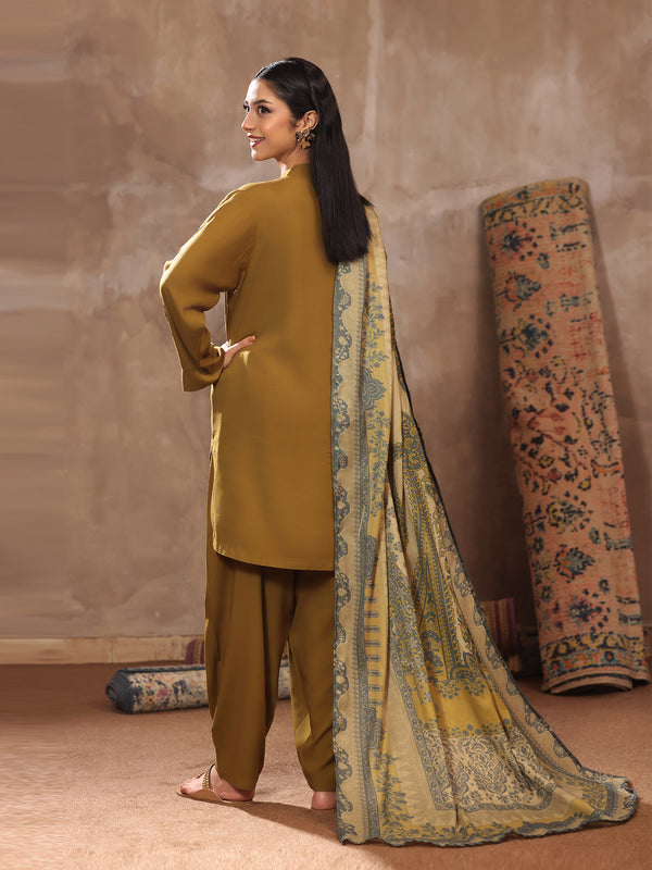 2Pc Dyed Pret Shirt Trouser Linen Mehndi