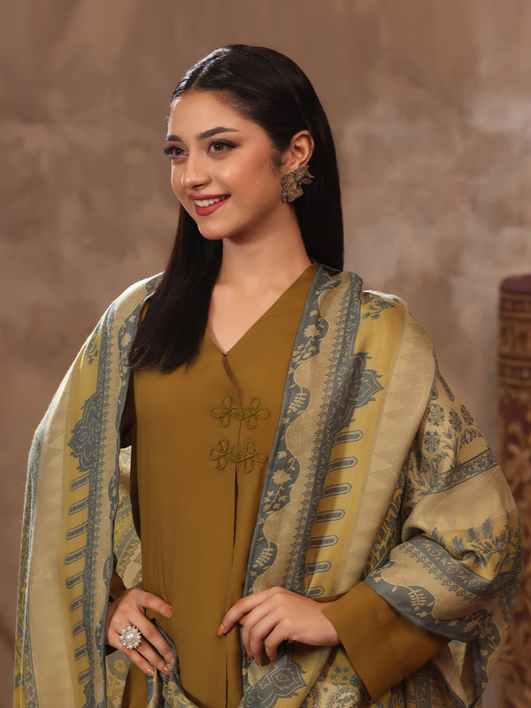2Pc Dyed Pret Shirt Trouser Linen Mehndi