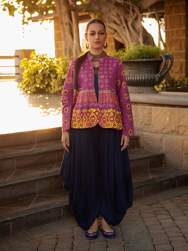 1Pc Embroidered Fusion Top Cotton Purple & Green - OWEC-2012303